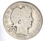 1904-O Barber Quarter Coin 25 Cents