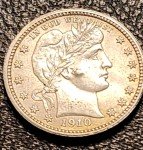 1910-P Barber Quarter Silver Coin – AU/BU Details