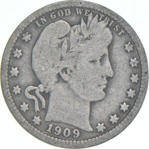1909 Barber Quarter - Circulated Condition