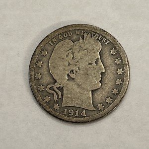 1914 P Barber Quarter - 90% Silver Coin