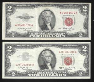 $2 Red Seal Notes - 1953 & 1963 Pair