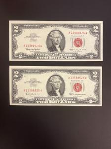 1963A $2 Red Seal Consecutive Serial Notes