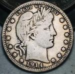 1914 D Barber Quarter 90% Silver Liberty Coin