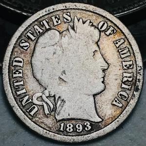 1893 Barber Dime Liberty Head 90% Silver Coin