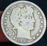 1915 D Barber Quarter 90% Silver US Coin