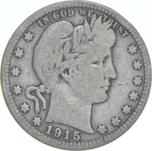 1915 Barber Quarter Coin - Average Circulation
