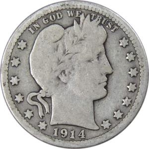 1914 D Barber Quarter 90% Silver Coin