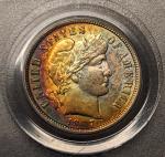 1907 Barber Dime PCGS AU58 with Rainbow Toning