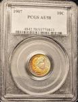 1907 Barber Dime PCGS AU58 with Rainbow Toning