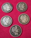 Barber Quarter Lot - 5 Silver Quarters, Philly Mint