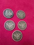 Barber Quarter Lot - 5 Silver Quarters, Philly Mint