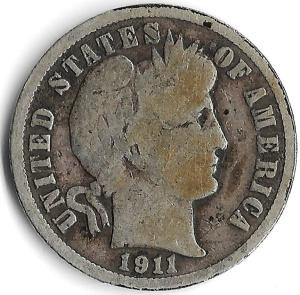 1911-S Barber Dime 90% Silver Coin