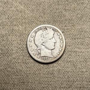 1911 S Barber Quarter - 90% Silver 25c Coin
