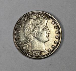 1911 P Barber Silver Quarter - Extra Fine