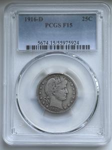 1916-D Barber Quarter - PCGS F15 Graded Coin