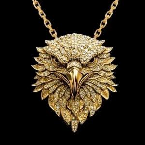 Men's 2Ct Round Cut Eagle Head Pendant in Gold