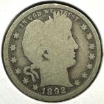 1892 Barber Quarter 25 Cents Coin