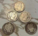 1901 Barber Dime Set of 5 Dates