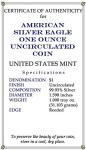 2020 American Silver Eagle Dollar with Certificate of Authenticity