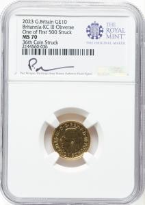 2023 £10 Gold Britannia 1/10 oz Charles III MS70
