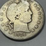 1914 D Barber Quarter 25C Silver Coin