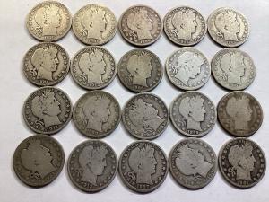 20 Barber 90% Silver Half Dollars Roll