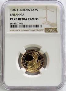 1987 Gold Britannia 25 Pound Coin NGC PF 70