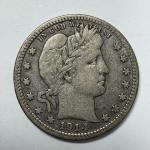 1914 D Barber Quarter 90% Silver Liberty Head