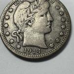 1914 D Barber Quarter 90% Silver Liberty Head