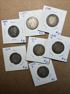 Barber Quarter Lot of 7 Pieces, 1894-1915