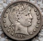 1915 Barber Quarter 25 Cents Coin