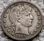 1915 Barber Quarter 25 Cents Coin