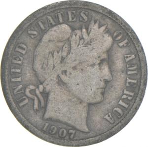 1907-S Barber Dime 90% Silver Coin