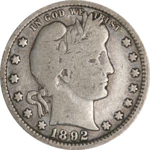1892-P Barber Quarter Coin