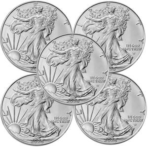 2025 1 oz Silver American Eagle Coin Lot of 5