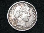1901 Barber Quarter - 90% Silver, Strong Liberty