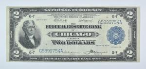 1918 Chicago $2 National Currency Blue Seal Note