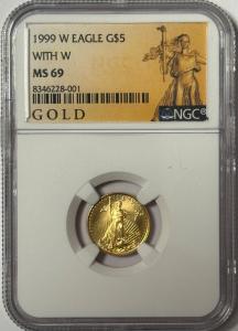 1999 W $5 Gold American Eagle 1/10 Oz MS69