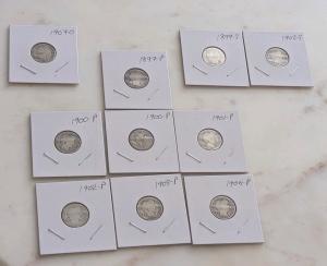 Lot of 10 Barber Dimes 1897-1907 Mixed Dates
