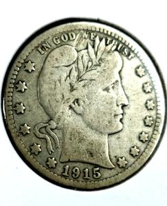 1915 Barber Quarter - Lower Mintage, Great Detail