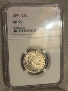 1894 Barber Quarter Dollar - AU-55 Better Date