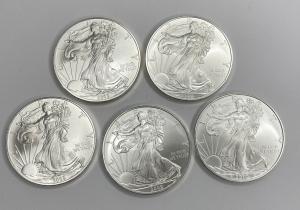 Set of 5 - 2009 American Silver Eagles 1 oz