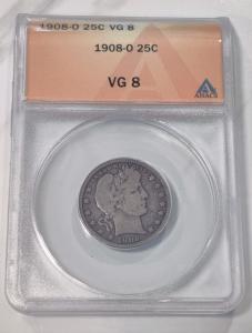 1908-O Barber Quarter ANACS VG 8 Coin