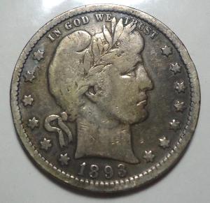 1893 Philadelphia Barber Silver 25C Quarter
