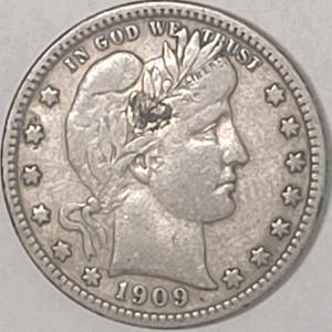 1909-D Barber Quarter - 90% Silver, Full Liberty