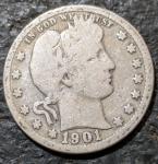 1901-O Barber Quarter 25c Silver Coin