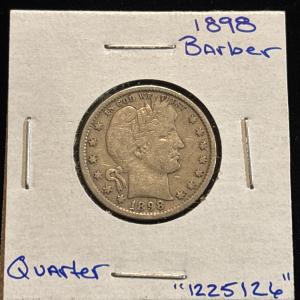 1898 Barber Quarter Silver Coin 25 Cents
