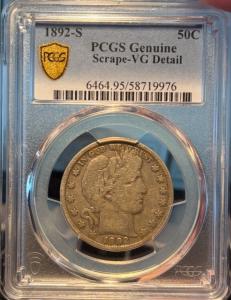 1892-S Barber Half Dollar PCGS VG Details