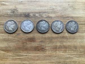 Barber Head Silver Dimes - 5 Unique Dates