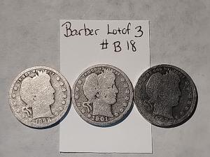 Barber Quarters Lot of 3 - 90% Silver